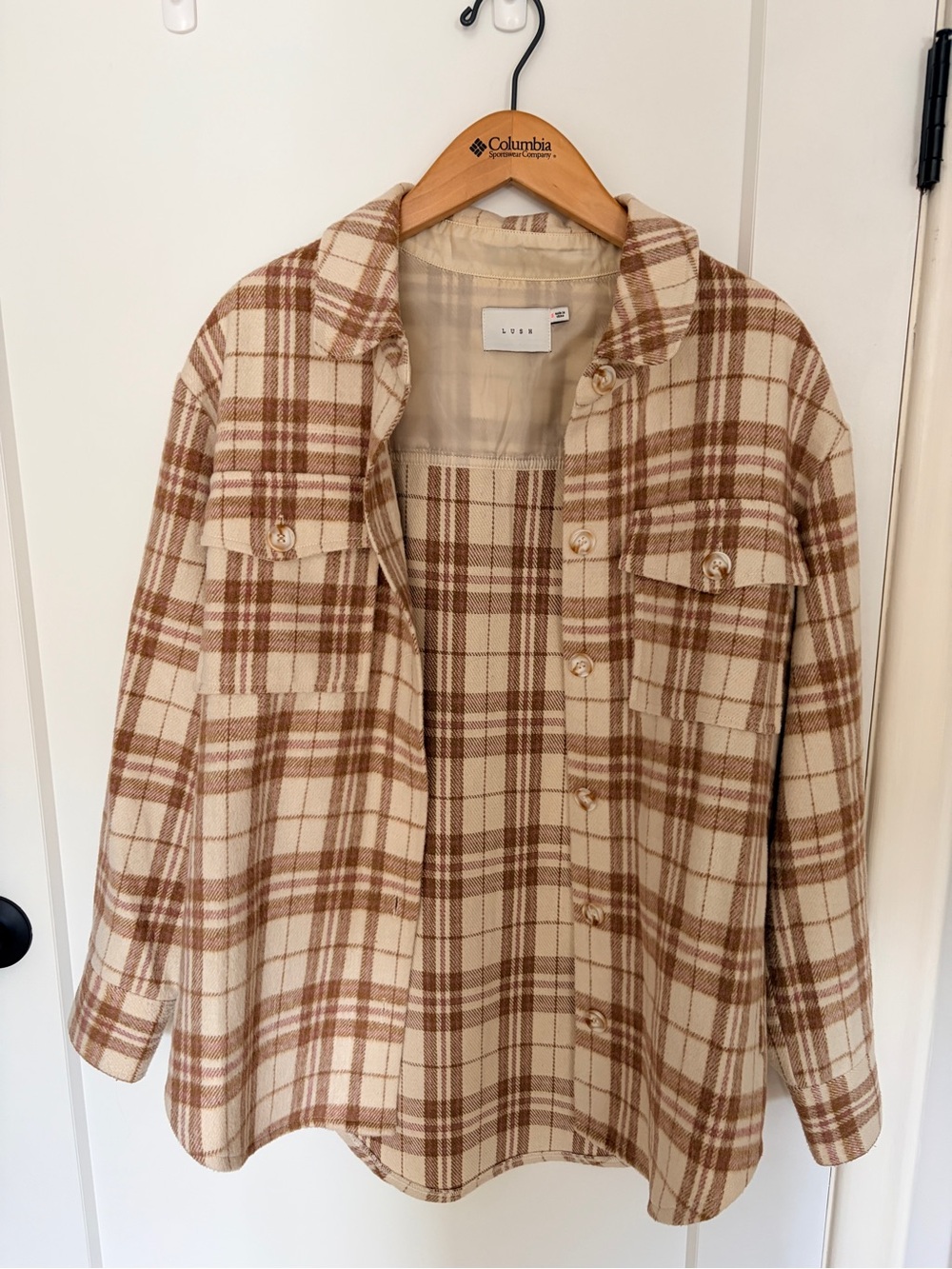 Lush Plaid Shacket in Cream and Brown